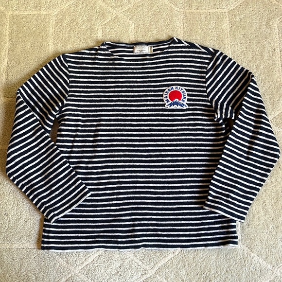 MAISON KITSUNE Tops - Maison Kitsune Striped Mt Fuji Sweatshirt